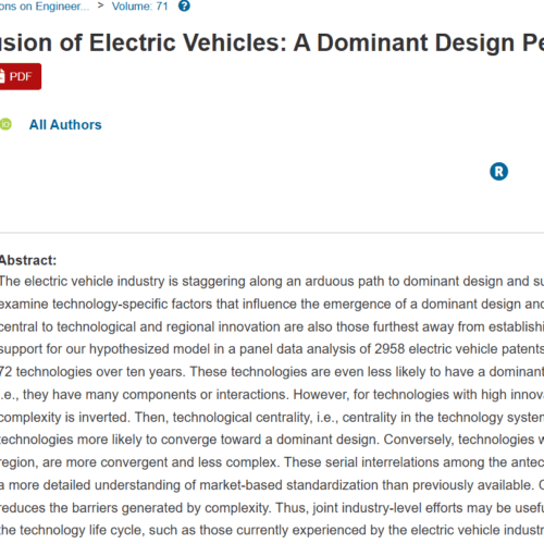 The Complex Diffusion of Electric Vehicles: A Dominant Design Perspective